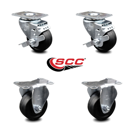 Service Caster 3.5 Inch Soft Rubber Wheel Swivel Top Plate Caster Set with 2 Brake 2 Rigid SCC SCC-20S3514-SRS-TLB-TP3-2-R-2